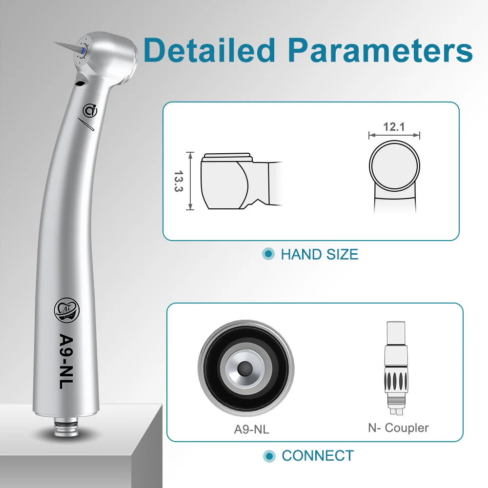 AI DENTAL AiKO Series A9-NL Dental High Speed Air Turbine Handpiece Optic Standard Head Stainless body Connect with N-Couplings