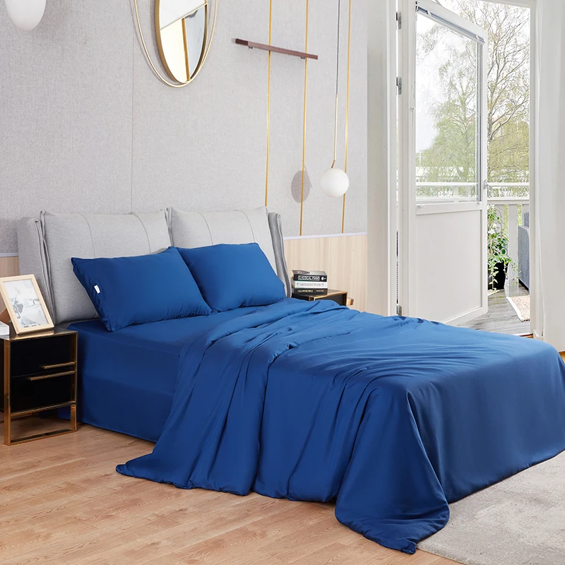 Wholesale 100% Bamboo Lyocell Blue Bedsheet Flat Sheet Set Custom Sheets For Bed Sheet Manufacturer