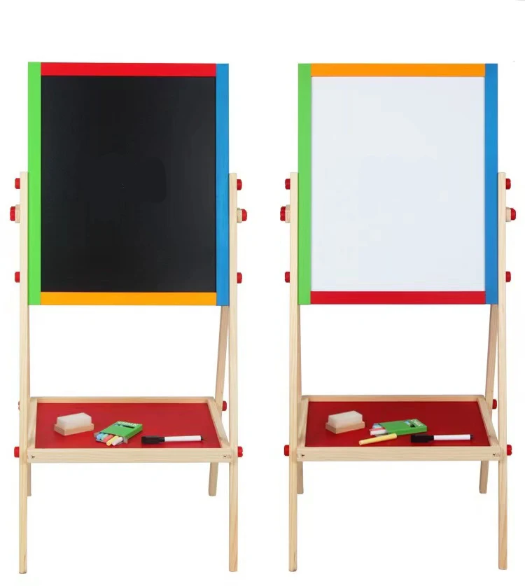 Double-sided 91 cm big size magnet white board art easel height adjustable wood painting board for kids