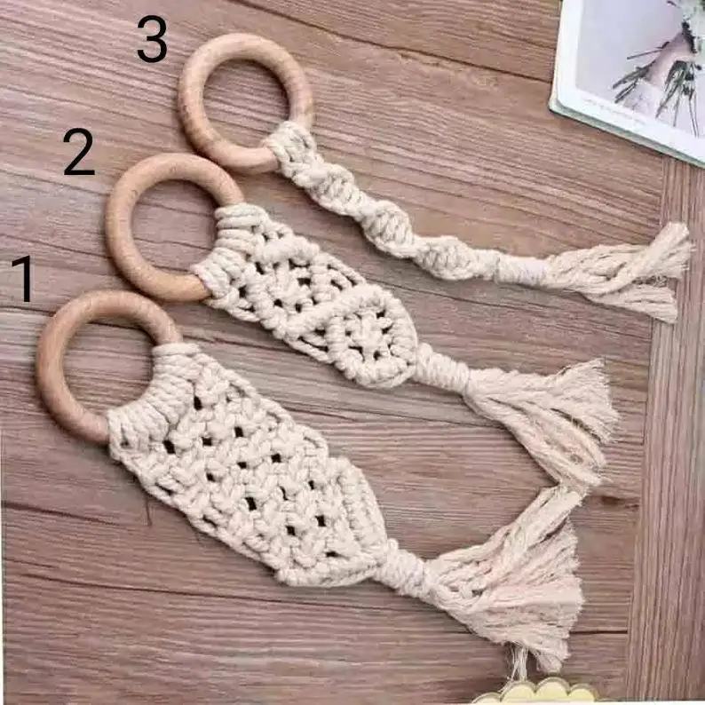 Crochet Macrame Teether For Babies Wood Teething Ring Toys