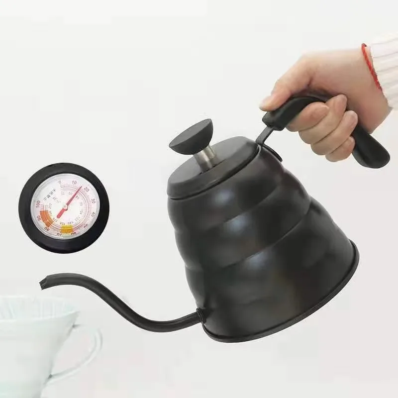 1.2L Stainless Steel Coffee Kettle Gooseneck Spout With Thermometer Pour Over Coffee Tea Pot Brewing Coffee Drip Kettle