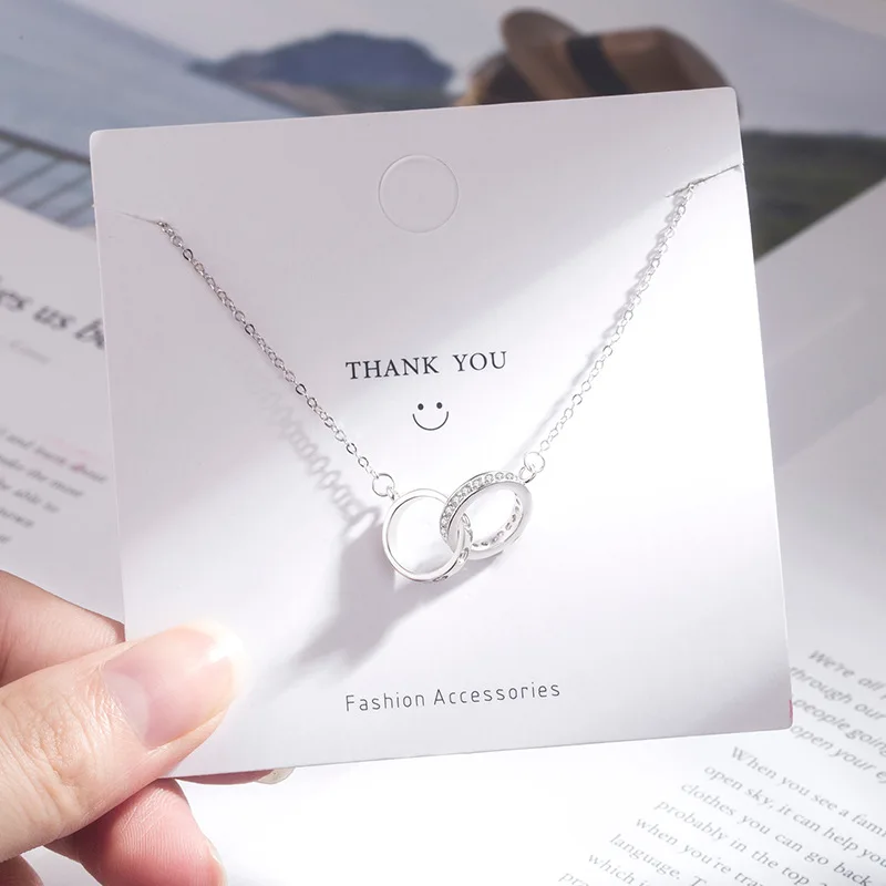 S925 jewelry silver 925 necklace sterling silver double ring circle interlocking net red hot fashion necklace for girl