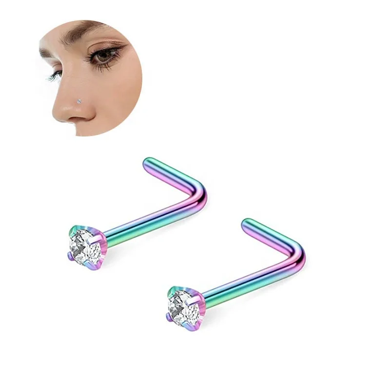 Surgical Steel Simple L Shape Septum Nose Rings Body Piercing Jewelry With Zircon Nose Studs