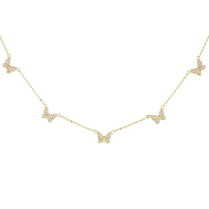 925 Sterling Silver Gold Plated CZ Butterfly Necklace 2022 Women Butterfly Jewelry