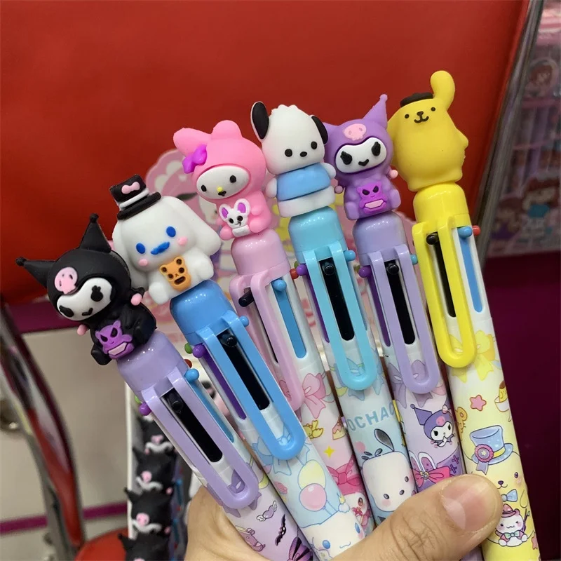 DH5831 Sanrio Six-color Ballpoint Pen Kulomi Student Cartoon Anime Hello KT Kuromi 0.7mm Neutra Melody Pen
