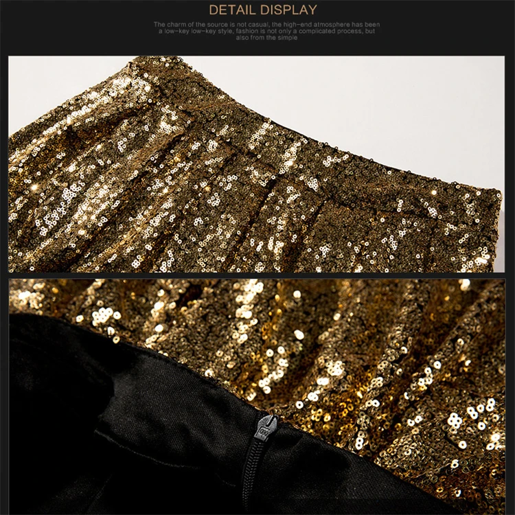 Factory Direct Sale Ladies Fashion Gold Sequined Skirt