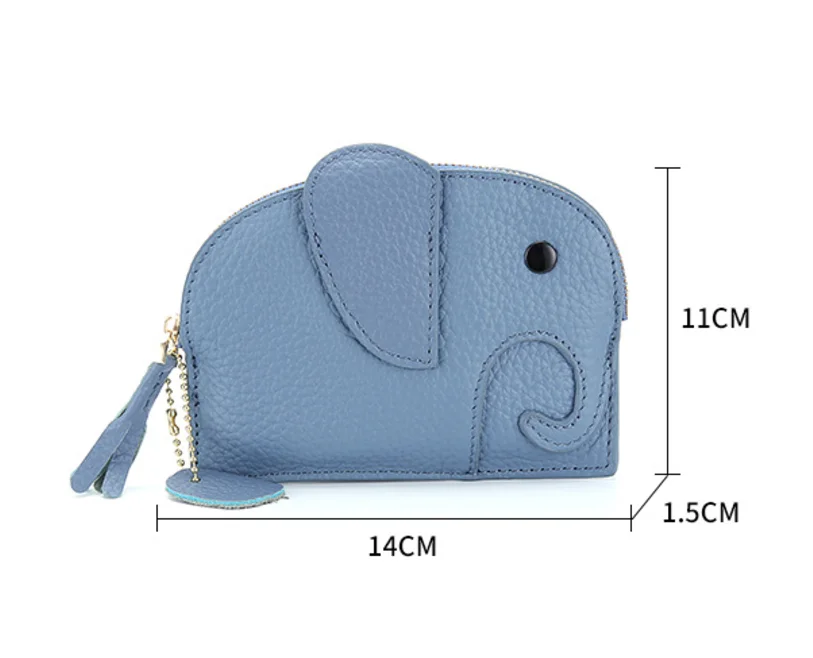 Lovely Change Purse Creative Genuine Leather Elephant Mini Coin Bag Custom Coin Purse with Keychain