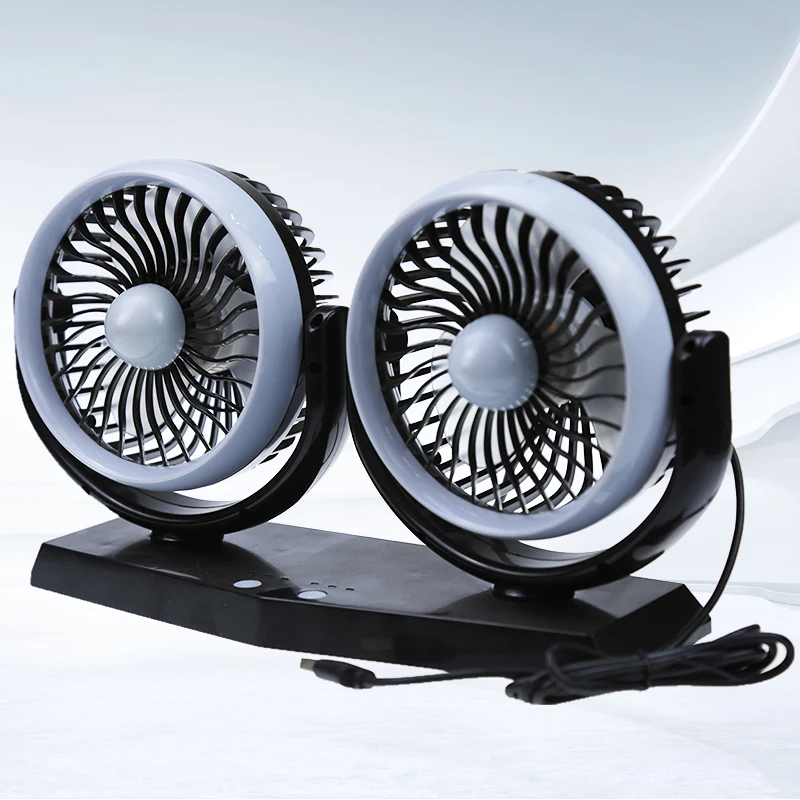 Double head adjustable USB 360 degree rotating 5v fragrance car cooling fan for cars, trucks, yachts, household
