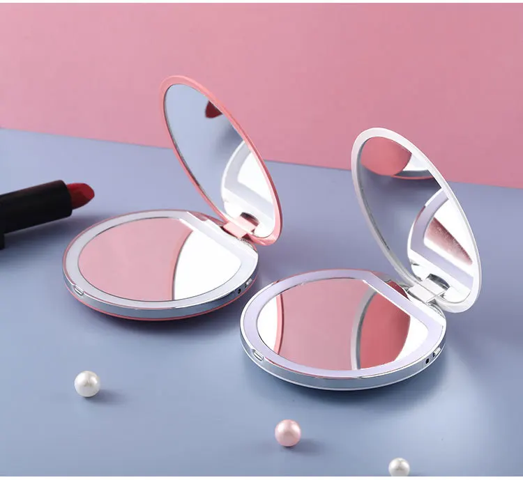 Folding Travel LED Light Makeup Mirror Compact Mirror 10X Magnification 2-sided Makeup Box With Led Light Mirror