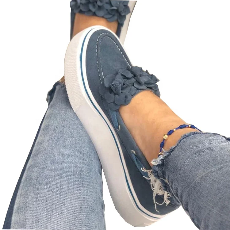 New Arrived Women Flowers Loafers Platform Wedge Shoes Large Size Casual Flat Shoes