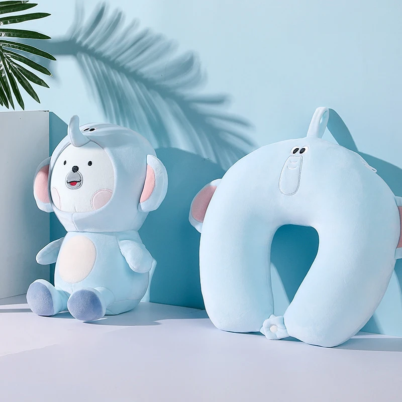 Microbeads Stuffed Plush Fabric Printing elephant Animal Shape Toys Travel Pillow 2 in 1 Reversible Neck Pillow With Embroidery