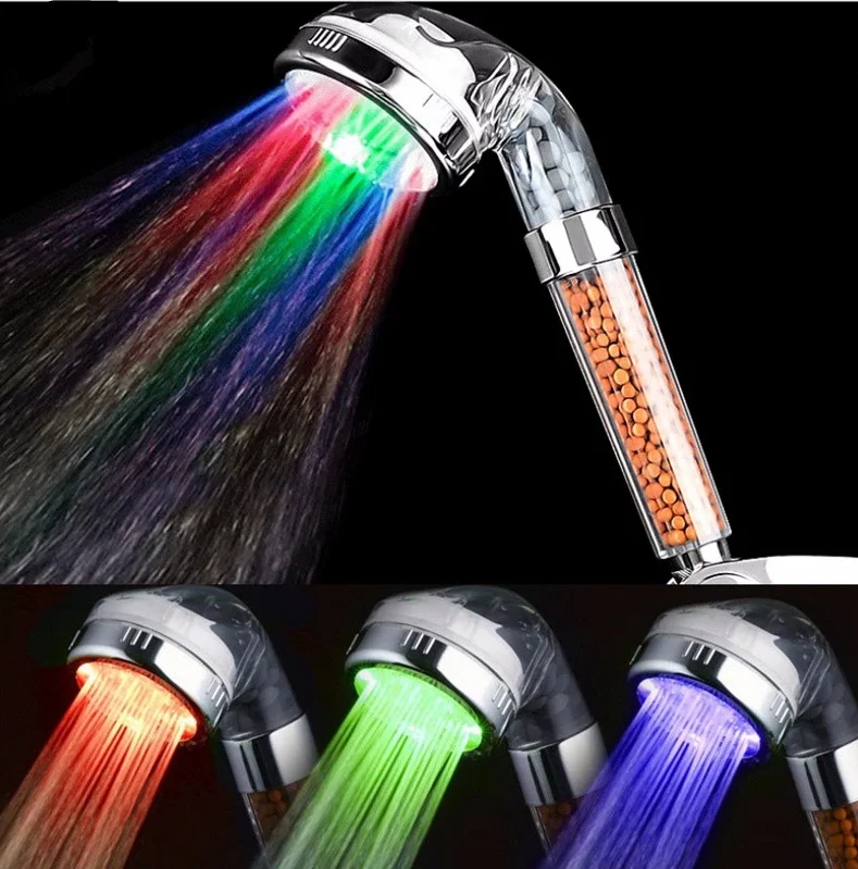 3 Color Changing LED Shower Head High Pressure Handheld Shower Head for Dry Skin and Hair