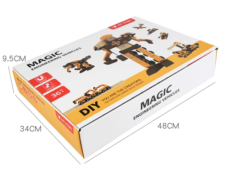 Hot sale creative magnetic  DIY self-assembled engineering vehicle car track wooden block sets for kids gifts toys