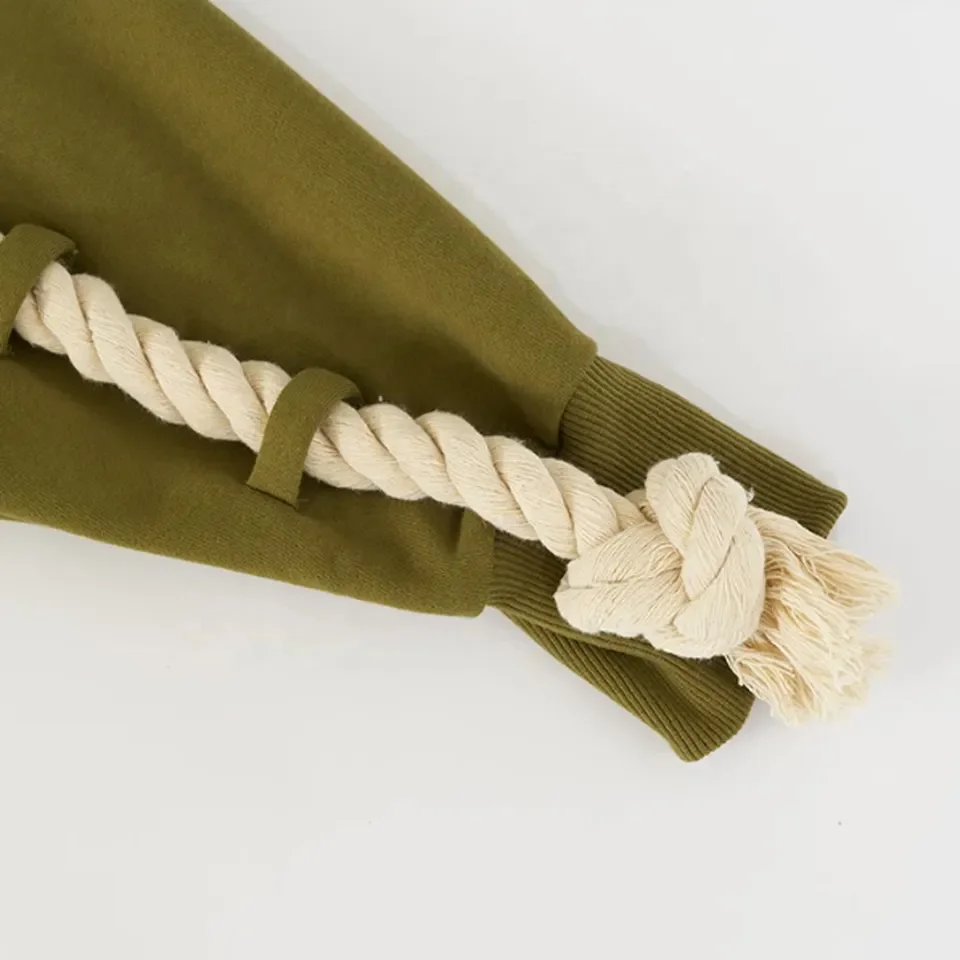 factory detachable coarse hemp rope knitted hoodie thick removable drawstring pullover oversized hoodie for men