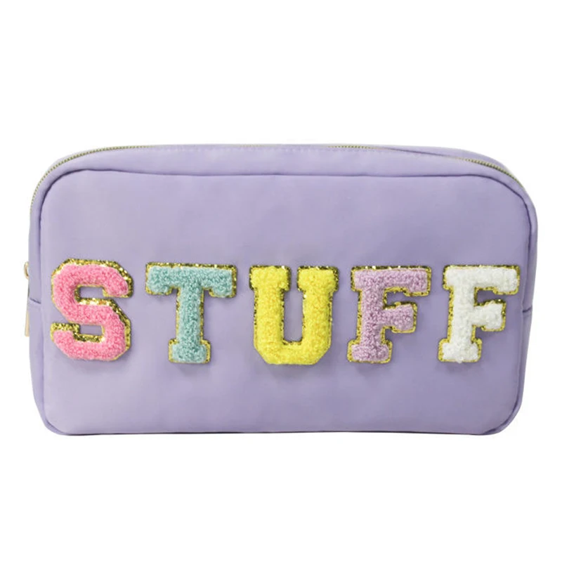 Colorful Nylon Embroidered Letter Makeup Bag Large Capacity Waterproof Wash Bag Cute Travel Cosmetic Storage Bag Customized