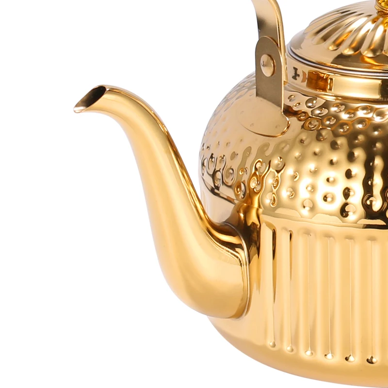 Metal moroccan stainless steel tea pot & kettle with infuser, luxury arabian gold arabic tea pot, wholesale arab teapot kettle