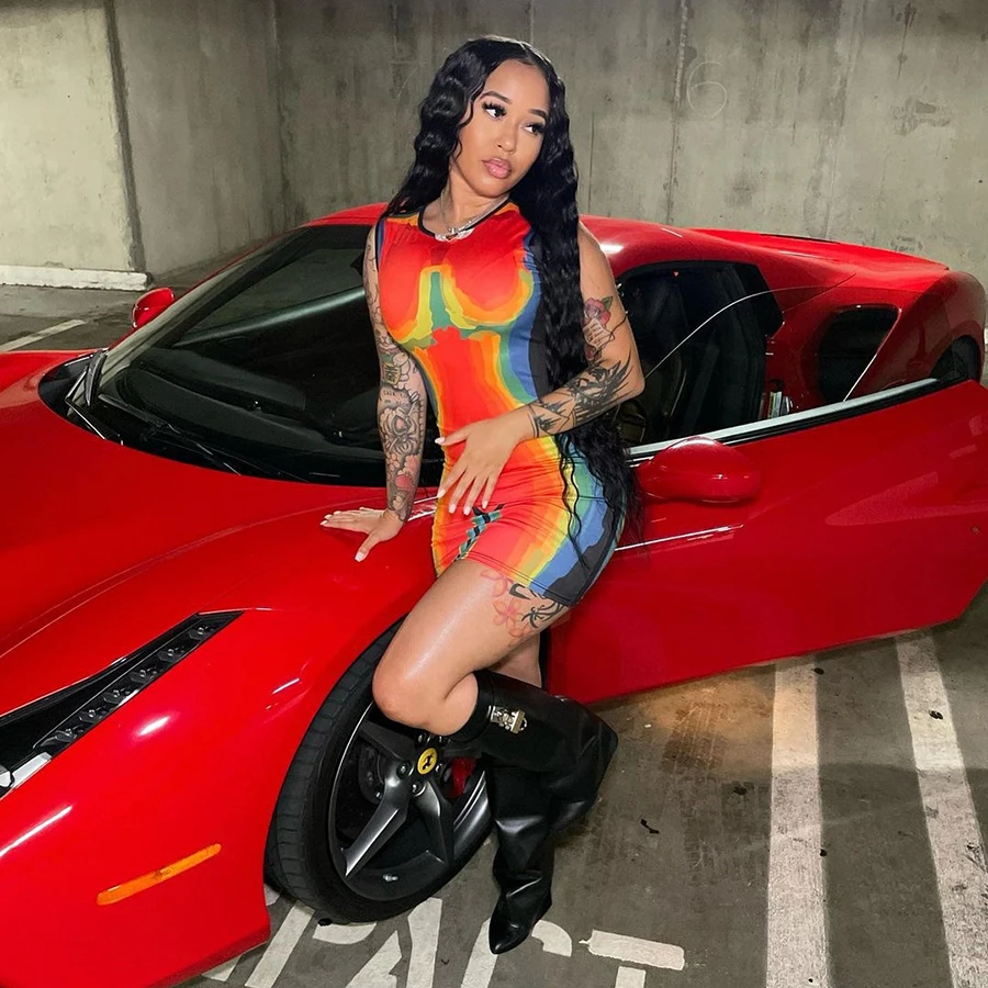 Новое поступление 2022, летняя модная одежда для вечеринок и клубов, облегающее мини-платье без рукавов с принтом, сексуальная женская одежда