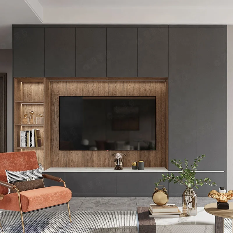 Suofeiya Modern Wall Mounted TV Cabinet Set Top Box Rack Custom Gray TV Stand Living Room Furniture