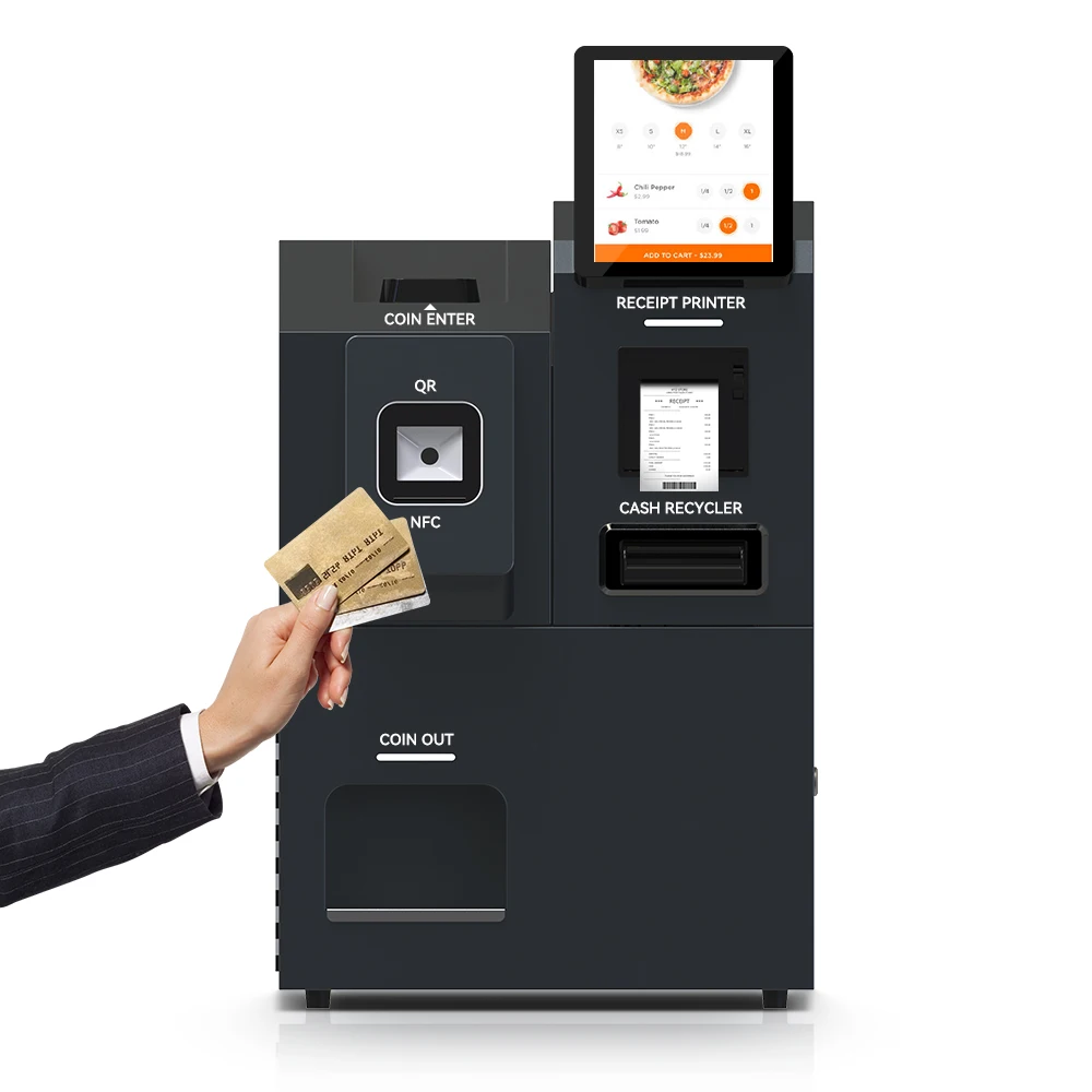 10.1 inch rfid card reader kiosk barcode scanner cash payment kiosk