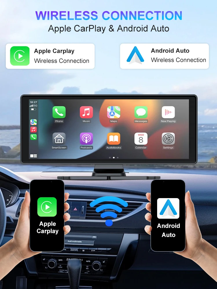 10.26 Inch IPS Portable Monitor Wireless Carplay Android Auto Mirror Link HD Display Audi Nissan Universal Multimedia Car