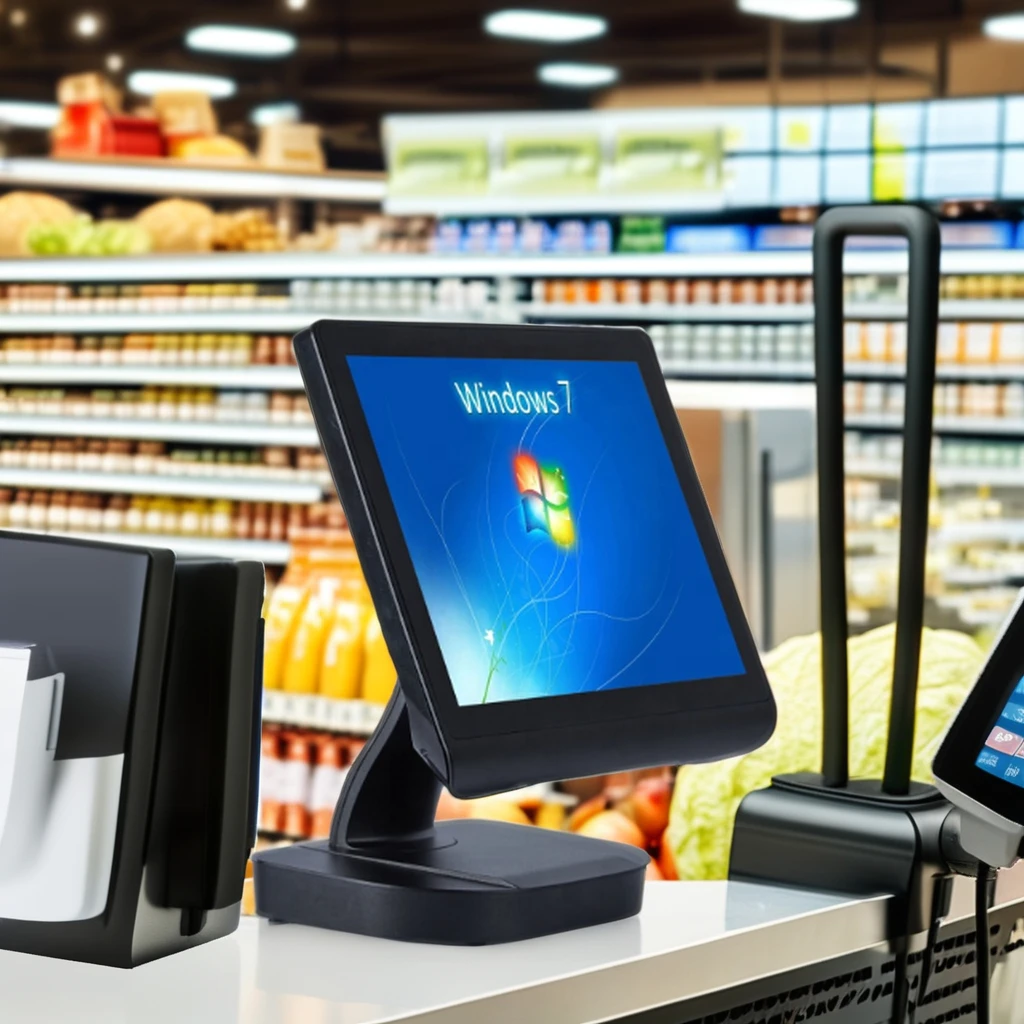 15-Inch All-in-One POS Machine for Supermarket Desktop Billing Terminal with Barcode Scanner