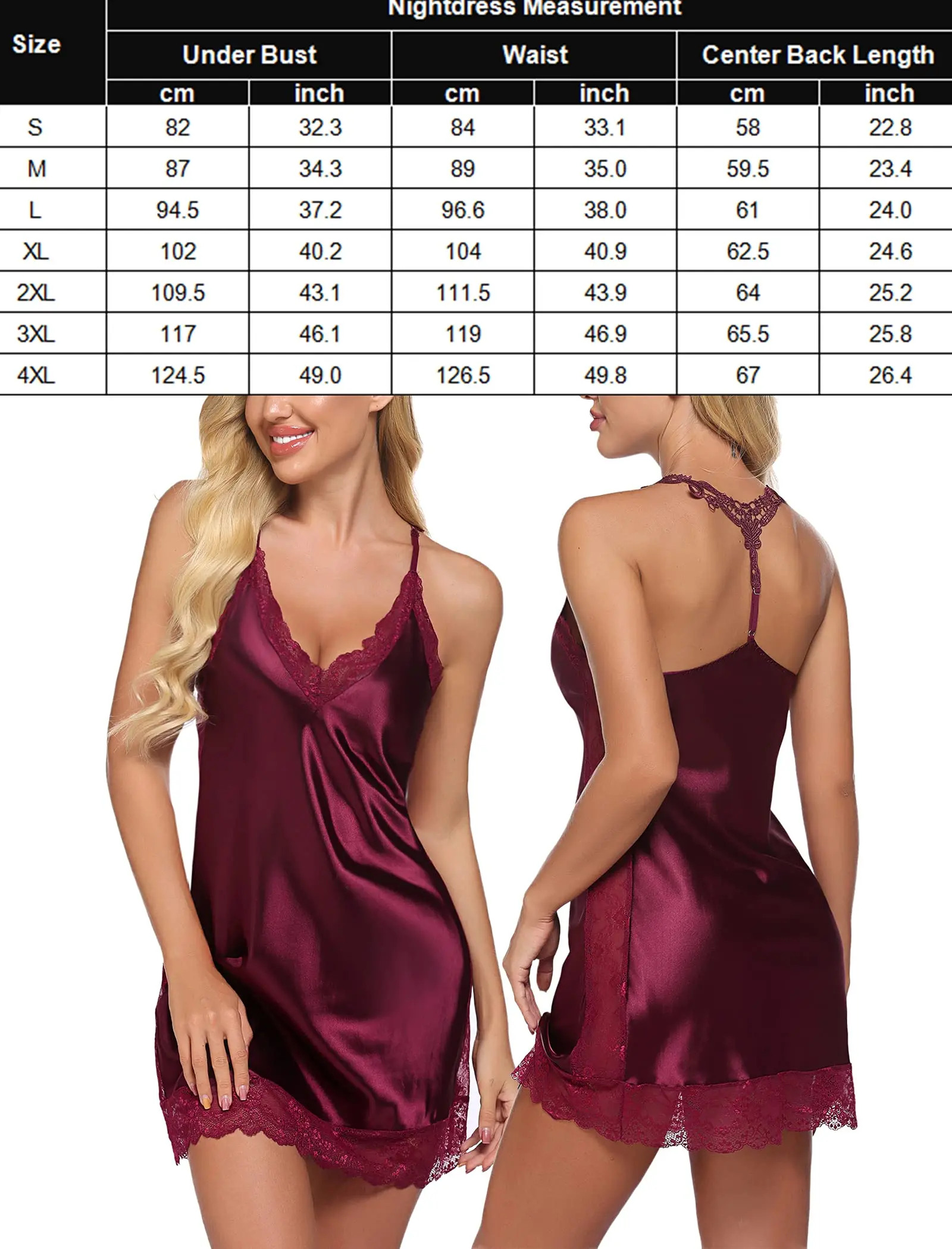 DEEPLOVE Women Lingerie Satin Lace Chemise Nightgown Sexy Full Slips Sleepwear S-4XL