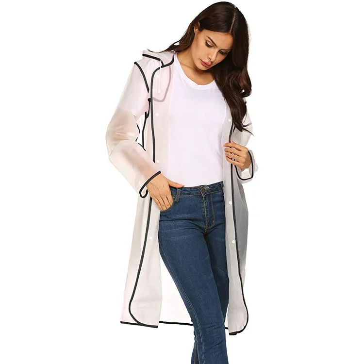 
Clear EVA Fashion Girl Trench Hood Transparent Rain Coat 