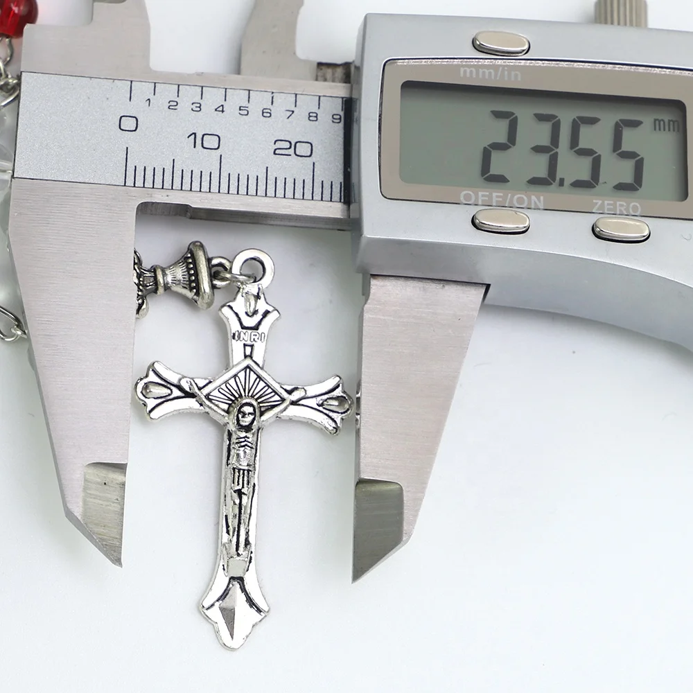 33 Red and Clear 6mm Glass Beads Car Rosary