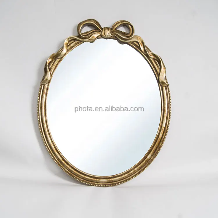 Fashion Simple Retro Round Bathroom Mirror Wall-Mounted with A Bow