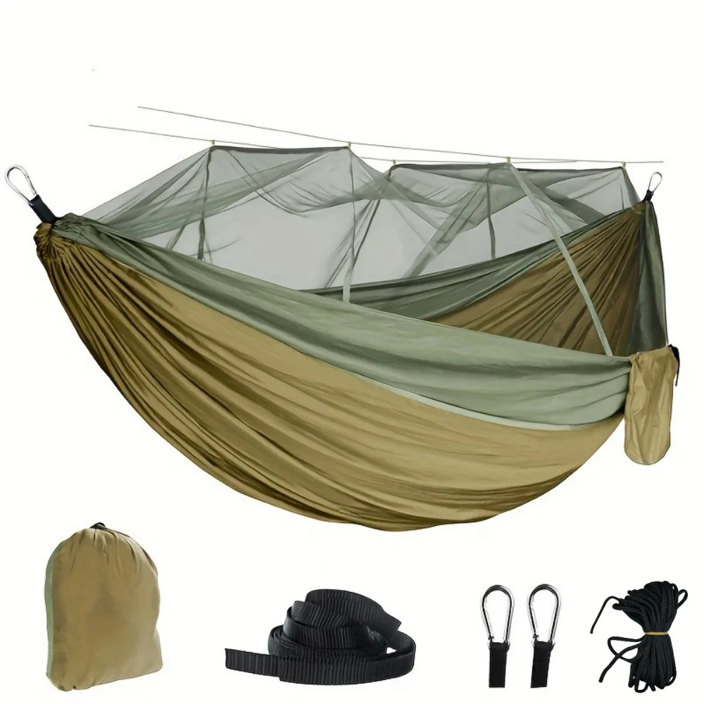 Camping outdoor portable single parachute cloth three-ribbon anti-mosquito hammock customization