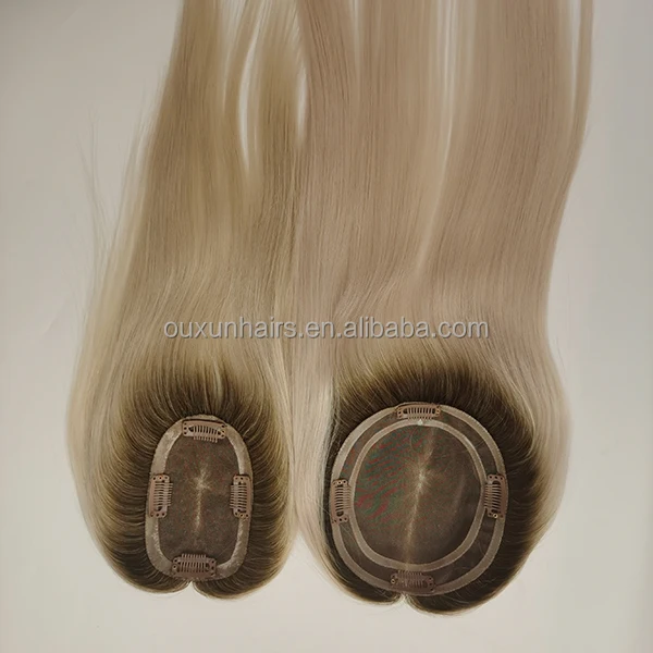 stock warm blonde  root color fine mono base with npu  100% real virgin human for thin hair woman  wholesale