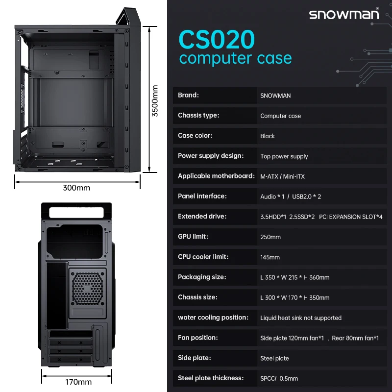 Снеговик удивительный дизайн MATX Mini ITX PC игровой чехол Mid Tower компьютер настольный стальной лист черный компьютерный корпус Корпус Корпуса