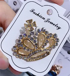 Gold Plated Suits Shirt Luxury Crystal Pearl Crown Brooch Pin Rhinestone Crown Brooch for Clothes Accessories