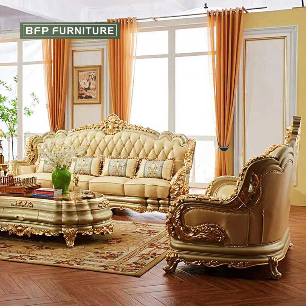 BFP HOME One Stop Furniture Solid wood furniture Luxury Style High-end Sofa European Classical Living Room Sofa Set