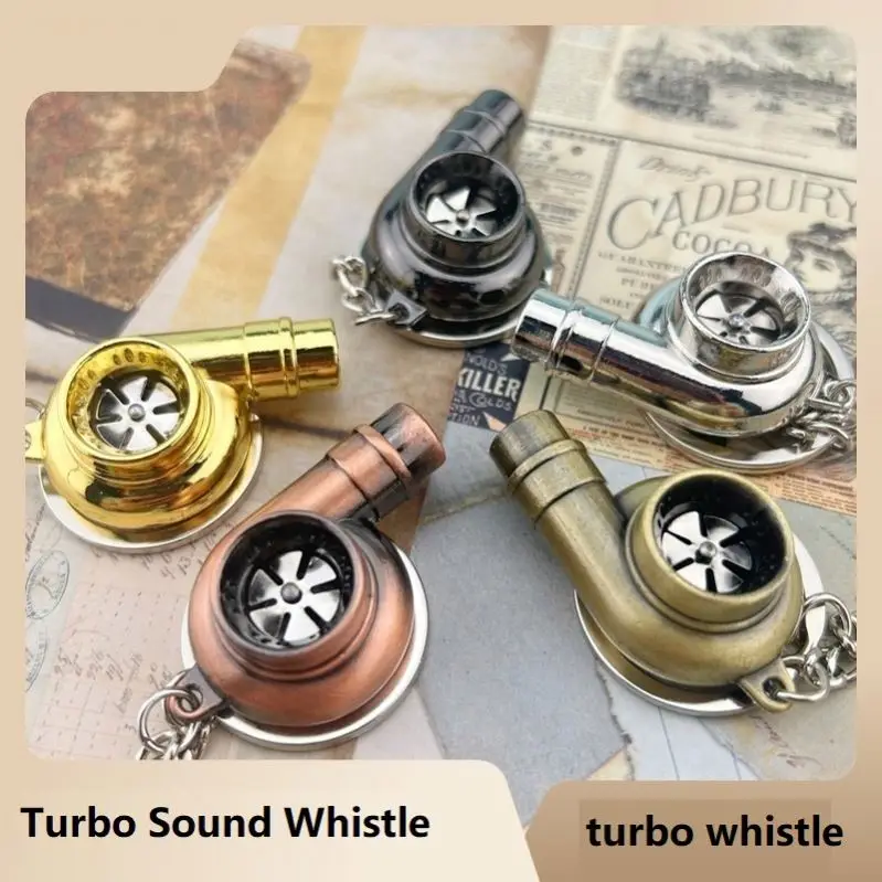 Wholesale 3D car turbo sound whistle Mini Spinning Auto Parts turbo Keychain retro metal whistle key chain keyring turbo whistle