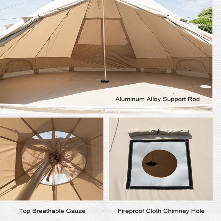Camping Tent Cotton Pyramid Tent Big Space 5-8 Persons Outdoor Picnic Windproof Family Party Hunting Tent