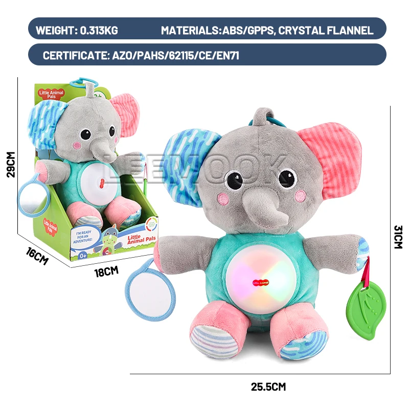 Leemook Hot Sale Children Electric Plush Toys 31cm Baby Hanging Bell Kids Soothing Elephant Plush Toy With Music Light