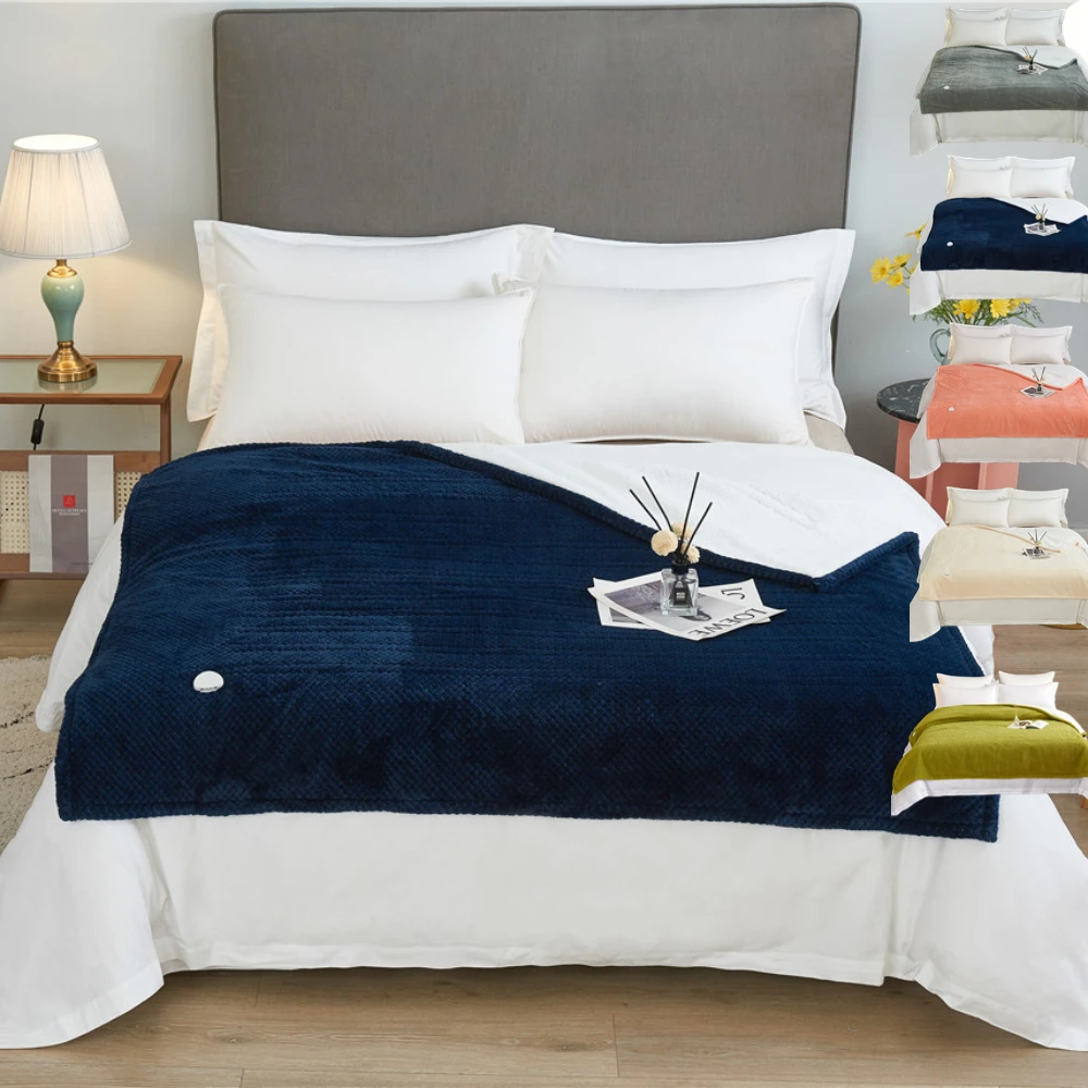 Various colors washable fleece plush fluffy milky minky sherpa electric heated throw blankets for winter bed with heating