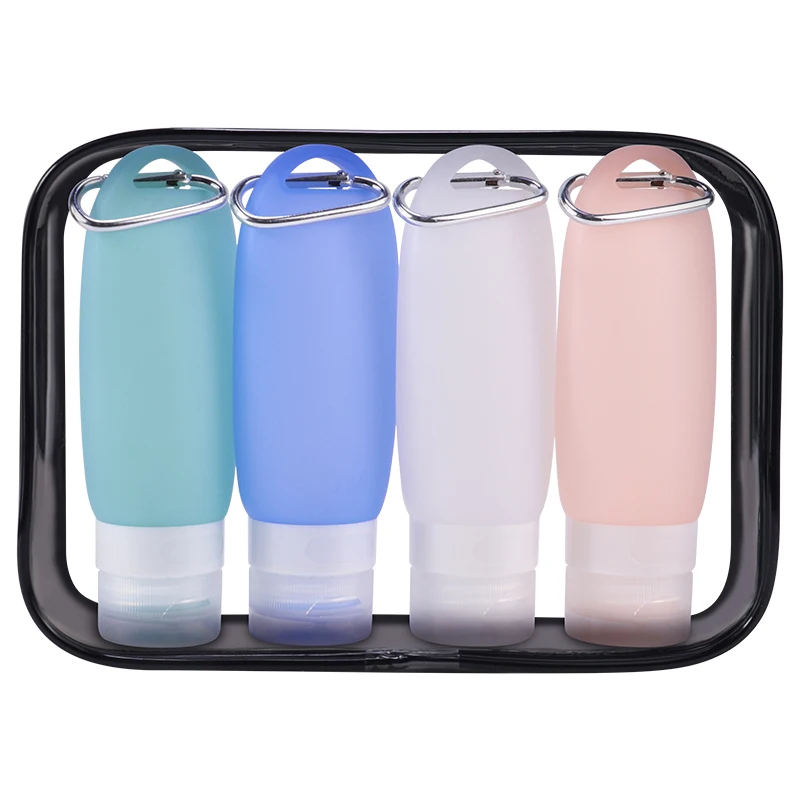 Custom Bottle Travel Dispenser Eco Friendly Cosmetic Shampoo Leakproof Silicone Squeeze Travel Kit Empty Hook Bottles Tube Set