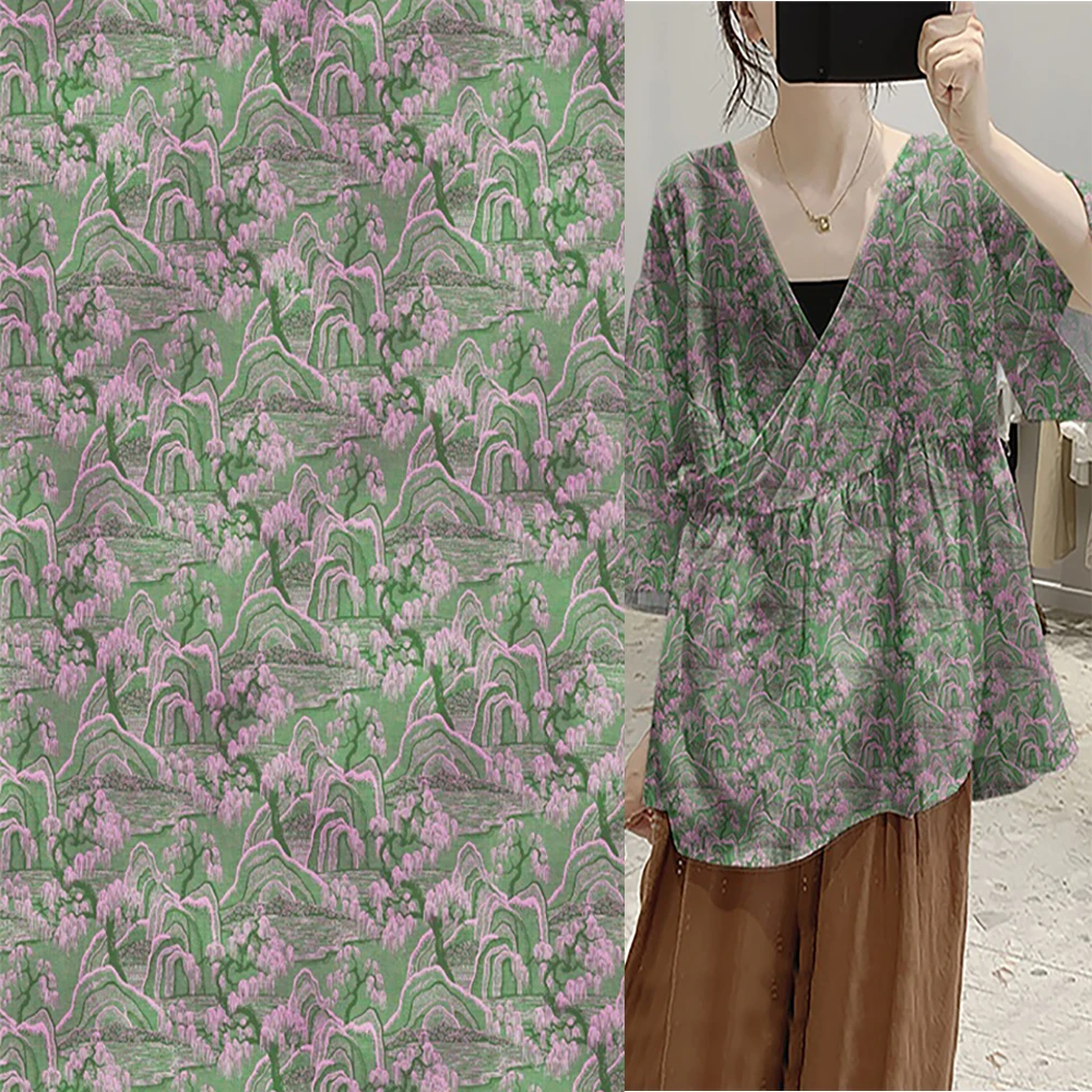 2024 Vintage digital print pattern ramie cloth 100%Ramie