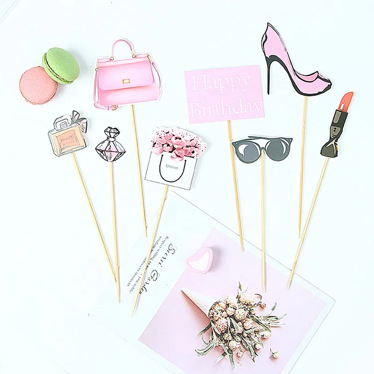 New design happy birthday party  girls  cake topper high-heeled handbag cake topper perfume  cake topper