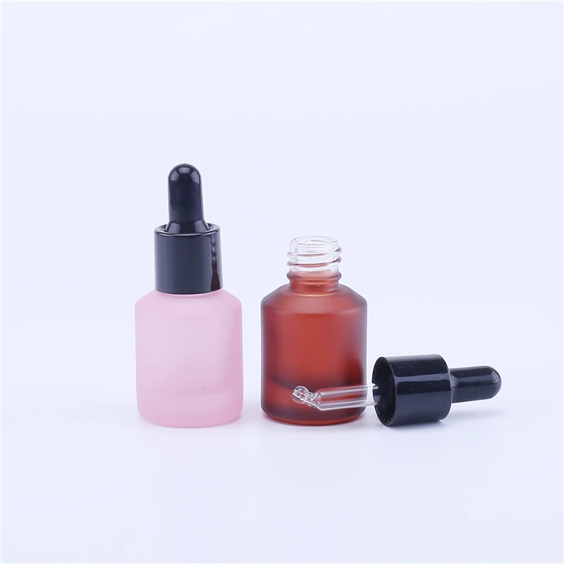 frosted pink & brown glass bottle for essential oil new reagent pipette 15ml essential oil dropper bottle in stock