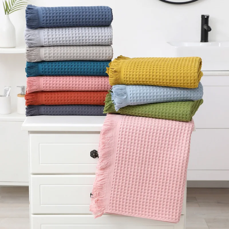 Cotton plus soft multi-colored tassel bath towel shawl Waffle Adult 90*180 Honeycomb beach towel
