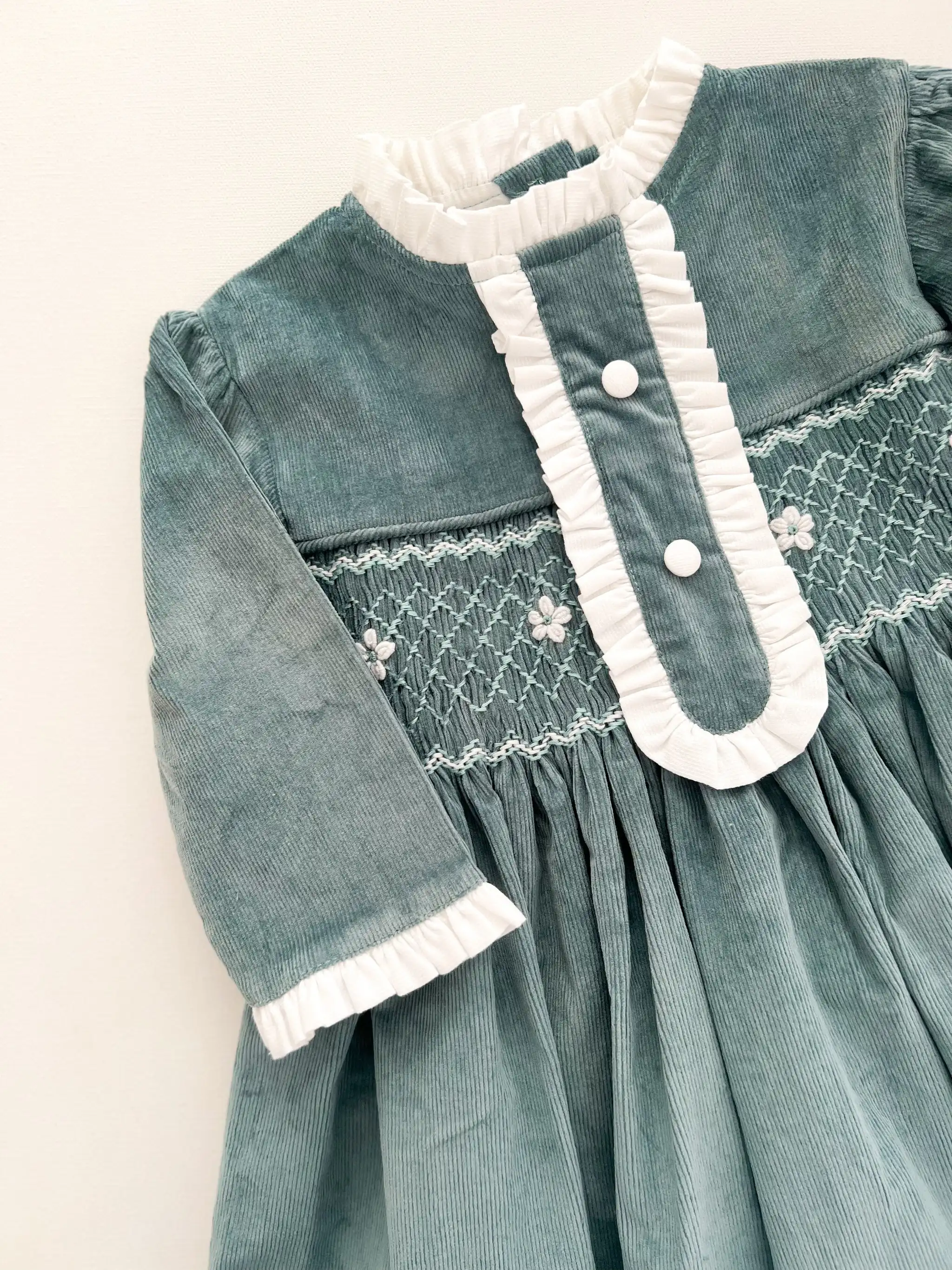 Хлопковые вельветовые или клетчатые платья для маленьких девочек AW collection с оборками на воротнике детская одежда заказ