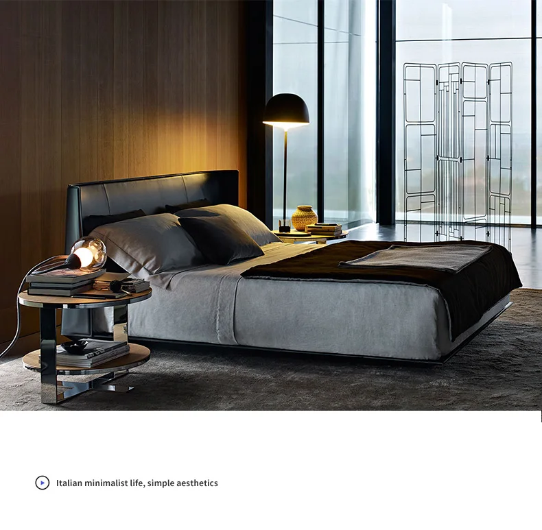 Hot Sale Customized Italian Minimalism Design Bedroom Furniture Bedroom King Size Leather Bed