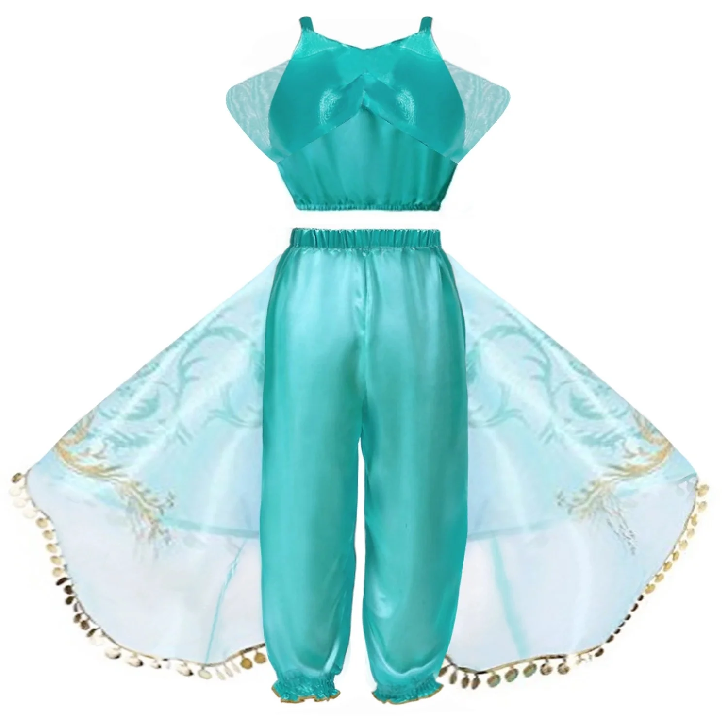 
Aladdin Cartoon Cosplay Costume Sequin Top And Sadin Pants 2-Piece Suit Princess Jasmine Clothing 