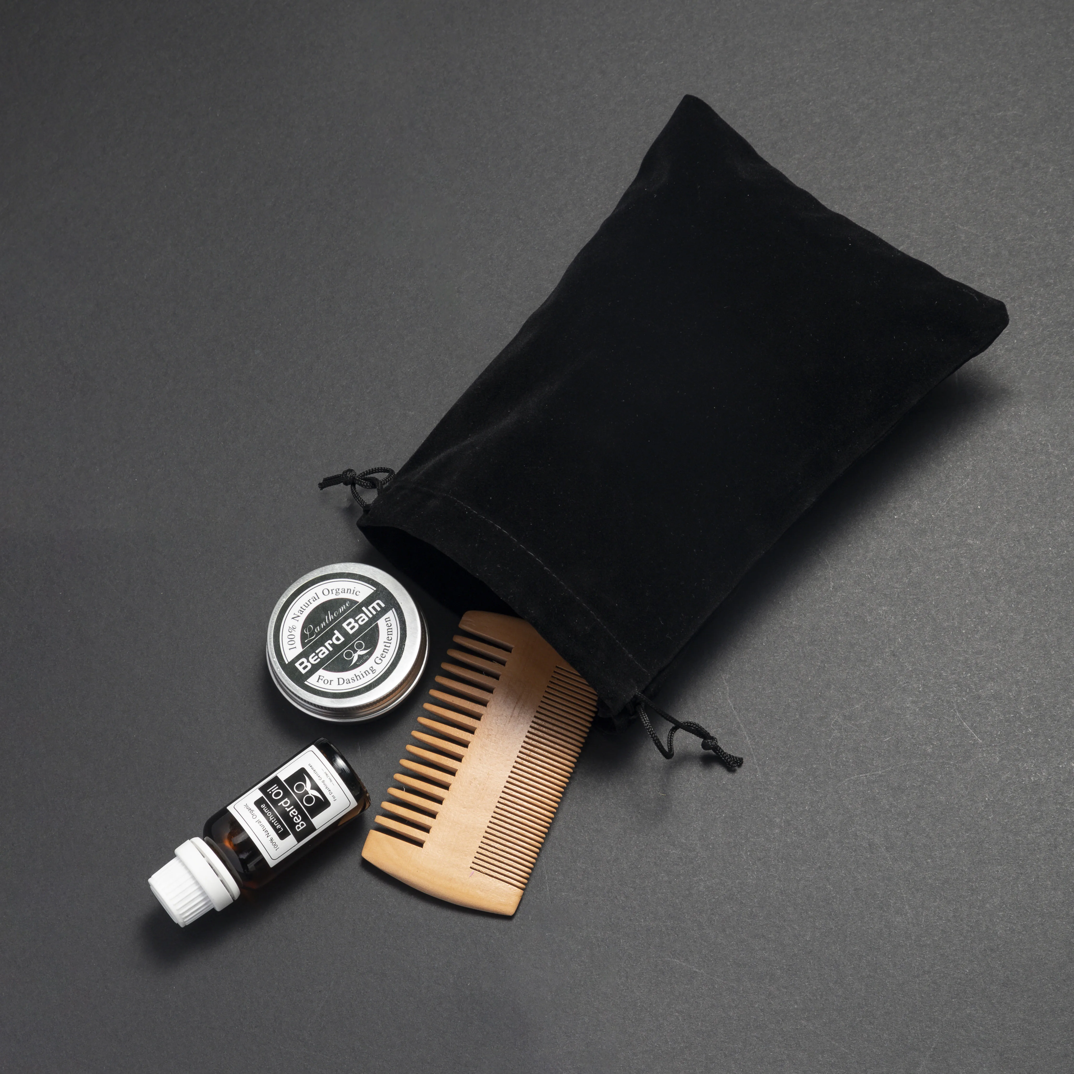 LANTHOME Men Organic Beard Oil Balm Moustache Wax Styling Beeswax Moisturizing Smoothing Gentlemen Beard Care Grooming Kit