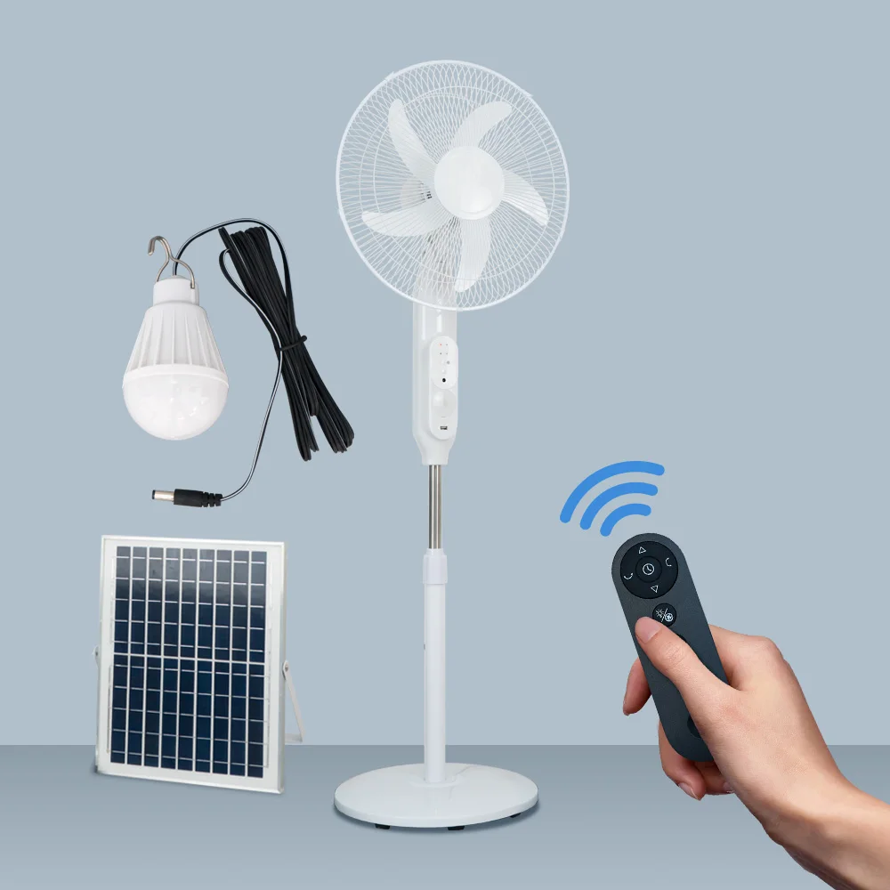 Ventilador 16 inch 18000MAH Solar Stand Fan BLDC Motor Pedestal Fan Remote Control Led Light Electric Rechargeable Solar Fan
