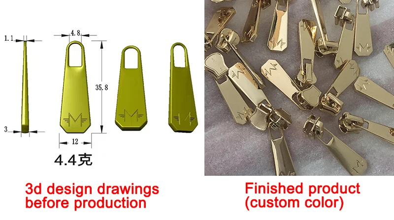 Wholesale Handbag China Logo Boot Personalized Gold Zipper Custom Slider Metal Zip Pulle