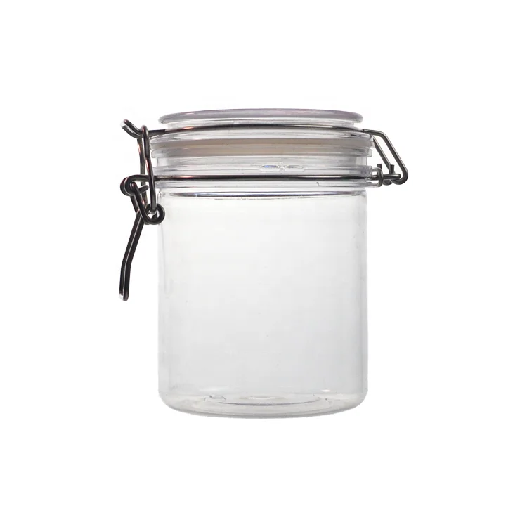 High quality airtight round  clear 600ml PET plastic metal wire clip kilner jar for food preserving